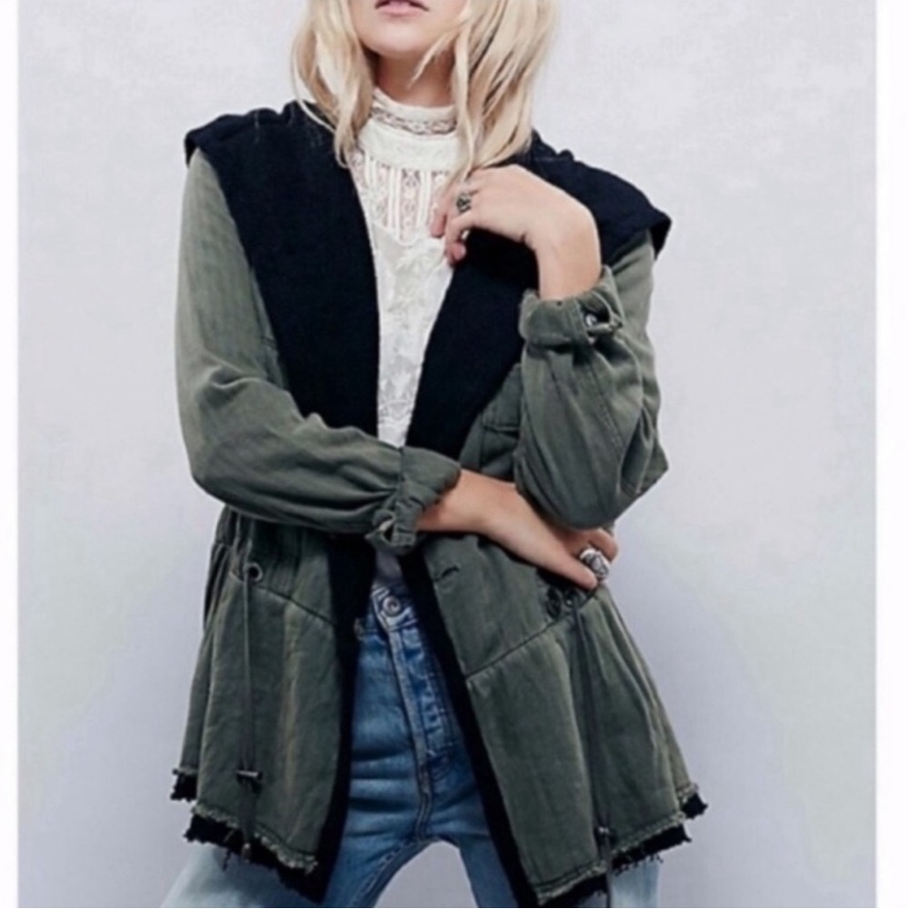 Free People Jacket Soft Peplum Army Green Hooded Utility Size Small
